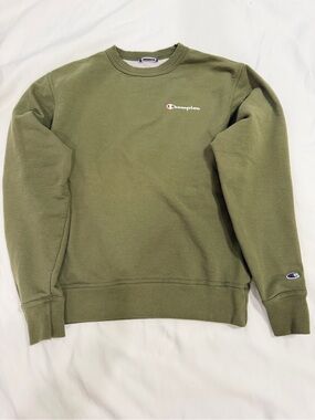 Champion Olive Crewneck Sweatshirt with Small Logo